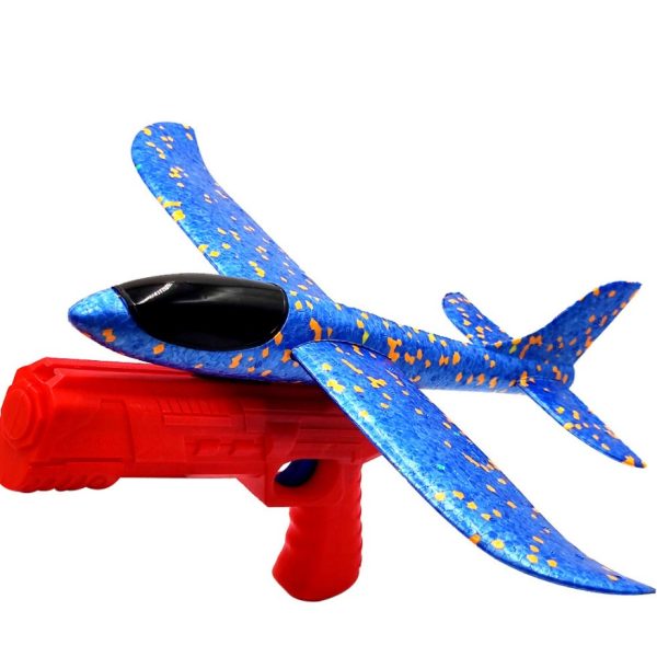 Pistol cu Lansator de Avion, Flippy, din Polistiren+Plastic, +3 Ani, Avion 38 cm, Lansare 10 m, Rosu/Albastru