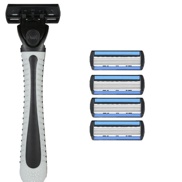 Aparat de Ras Manual  din Otel Inoxidabil Suport Lama + 4 Capete de Schimb Incluse Cutie pentru Lame Negru