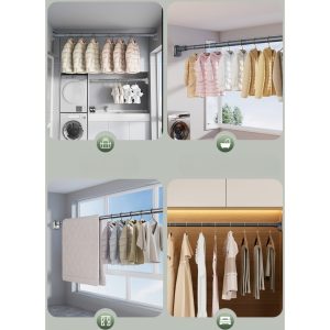 Bara Telescopica Multifunctionala, Flippy, din Otel Inoxidabil si ABS, Utilizare Universala, Extensie 185 - 205 cm, Fara Perforare Perete, Negru