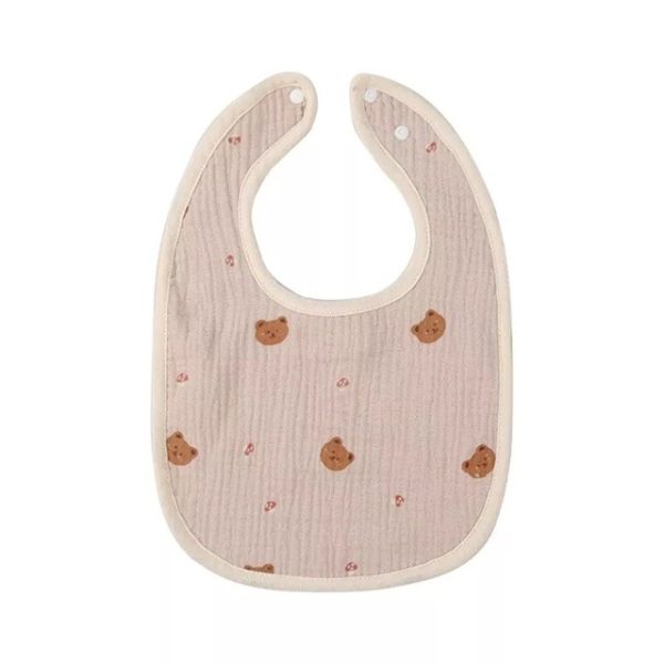 Baveta in Forma de U, Flippy, din Bumbac, pentru Copii 0-12 Luni, Rezistenta la Apa, cu Capse, Model cu Ursuleti,  21x30 cm, Bej