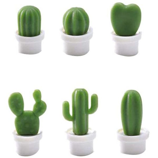 Set 6 Magneti de Frigider  Model Cactusi in Ghiveci din ABS si Magnet Verde/Alb