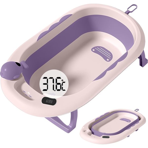 Cada de Baie  pentru Copii 0 luni - 6 Ani cu Termometru Pliabila Perna Suport Inclusa din Plastic 81.5 x 49 x 21.5 cm Mov