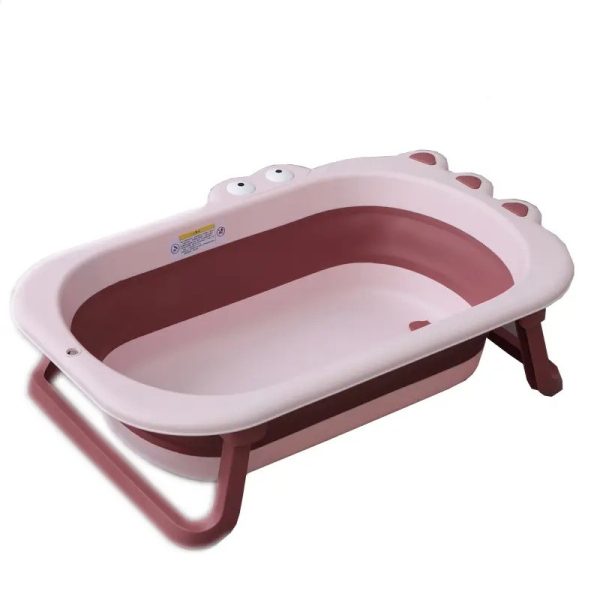 Cada Pliabila pentru Baie, Flippy, din PP+TPR, pentru Copii 0-6 Ani, Model Crocodil, Dop de Scurgere, 80x54x21 cm, Roz