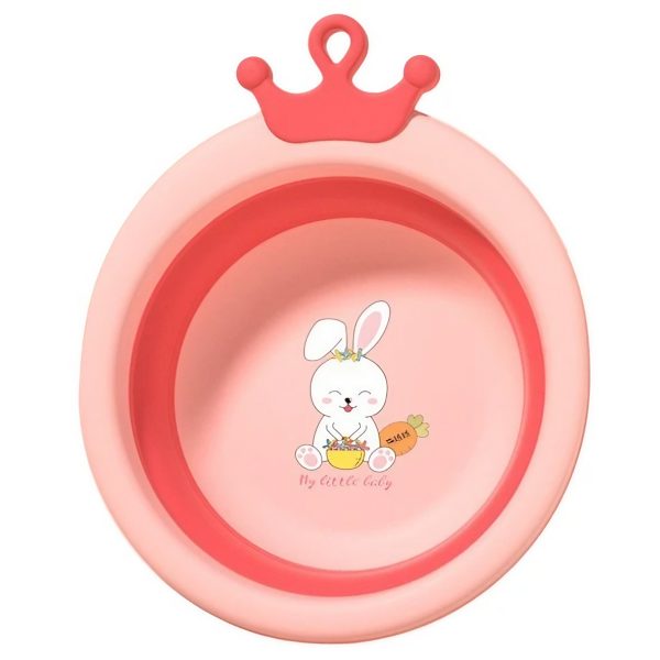 Cada Pliabila pentru Baie pentru Copii  Cadita pentru Bebelusi Model Rotund cu Iepuras Roz 30x31x3.5 cm 3.3 L