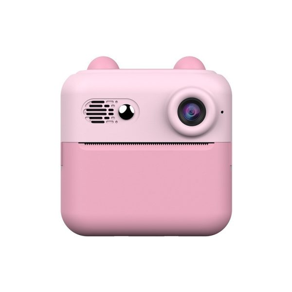 Camera Instantanee pentru Copii  cu Functie de Printare Cablu USB-C Bluetooth compatibil iOS/Android Imprimare APP Model Urechi Snur Subtire Inclus Roz