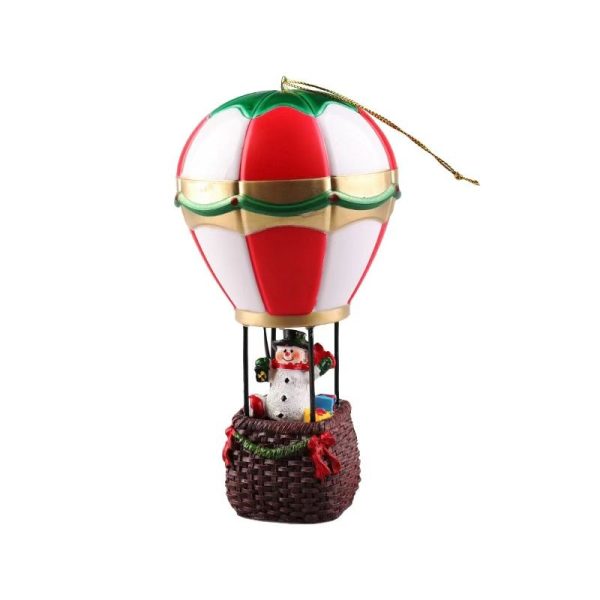 Decoratiune de Craciun tip Balon cu Aer Cald, Flippy, Balon cu Om de Zapada, din Rasina, Model Balon cu Aer Cald si Om de Zapada Iluminare LED, 17 x 5 x 5 cm, Gri Rosu