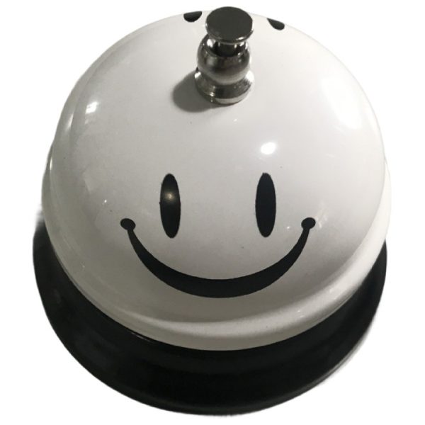 Clopotel Metalic Multifunctional  Alb cu Imprimeu Smiley Face 7.5x7.5x6.5 cm Receptie Restaurant Cafenele