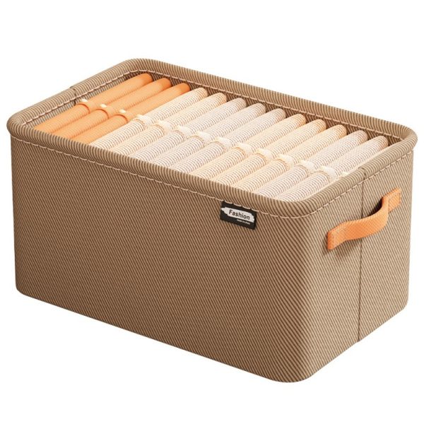 Cutie Depozitare  pentru Haine lucruri din Textil cu Cadru Metalic Manere Laterale forma Dreptunghiulara 42 x 28 x 25 cm volum 29 L Kaki