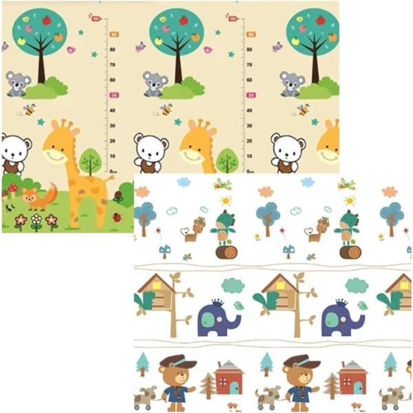 Covoras pentru Copii, Flippy, cu 2 Fete, Model ZOO/Ursulet, din XPE+PE, Impermeabil, Antiderapant, Protectie Termica, +3 Luni, Pliabil, 180 x 200 x 1.5 cm, Multicolor