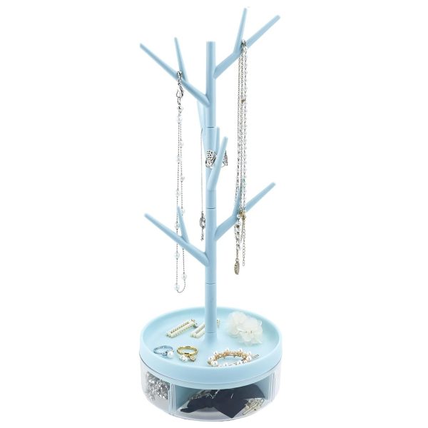Cutie de Bijuterii  Rotativa cu Suport Tip Ramura 36.5 x 14 cm din ABS+PP Albastru