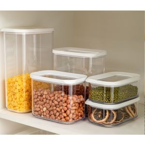 Cutie de Depozitare Alimente, Flippy, 1L, Capac Alb, din ABS+Silicon, 14.5 x 9 x 11.3 cm, Transparent