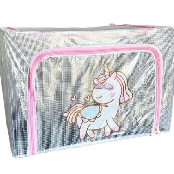 Cutie de Depozitare, Flippy, pentru Camera Copiilor, 100L, din PVC, Model Unicorn, 60 x 42 x 40 cm, Transparent