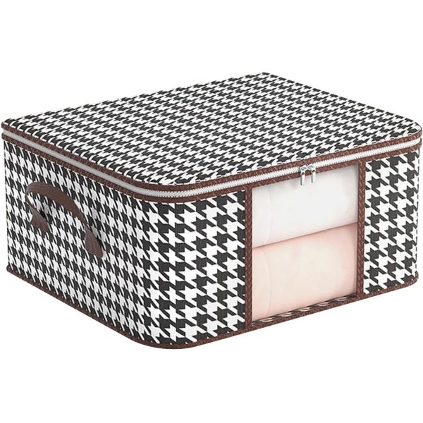 Cutie de Depozitare Pliabila, Flippy, 55x35x25 cm, 50 L, Fereastra Frontala, cu Fermoar Bidirectional, Suport Baza Stabil, Imprimeu in Carouri, Alb/Negru