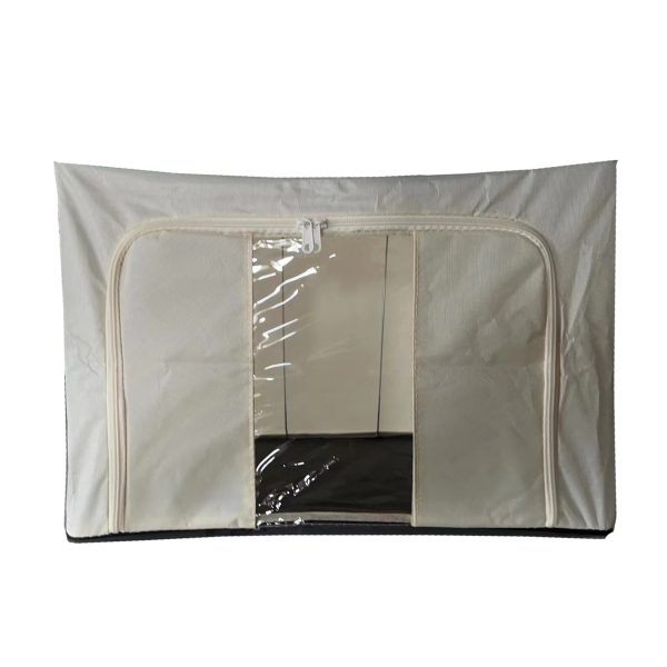 Cutie de depozitare Pliabila, Flippy, Cadru Metalic, cu fermoar, 100 L, material Textil, 60 x 42 x 40 cm, suport de baza din plastic stabil, Bej