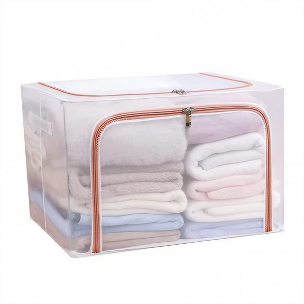Cutie de Depozitare Pliabila  Cu Fereastra si Fermoar Dublu Rosu 66 L Textil 50x40x33 cm Cadru Metalic Impermeabila Transparent