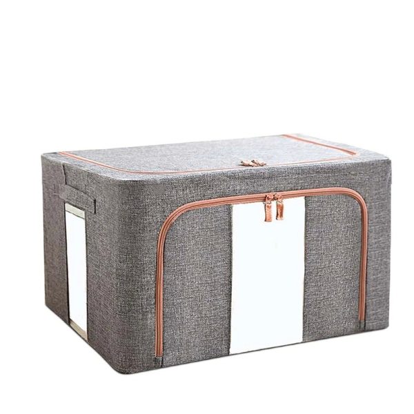 Cutie de depozitare pliabila  Cu fermoar 66 L Textil 50x40x33 cm Gri Cadru Metalic Suport Baza Stabil din Plastic Cu doua ferestre