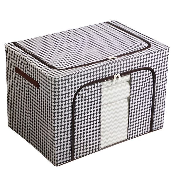 Cutie de Depozitare Pliabila  Cu fermoar Bidirectional 100 L Textil 60x42x40 cm Cadru Metalic o Fereastra Suport Baza Stabil din Plastic Design Zebra Alb Negru