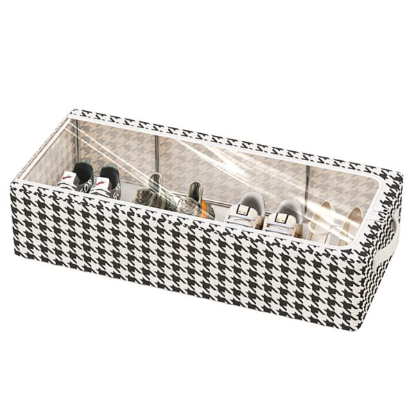 Cutie Depozitare cu Cadru Metalic, Flippy, pentru Incaltaminte, Haine, Lingerie, Fermoar Calitativ, Fereastra Transparenta, Manere Laterale, 60 x 30 x 16 cm, Alb Negru