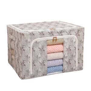 Cutie Depozitare  66L din Material Textil 50 x 40 x 33 cm pentru Haine si Lenjerii Model Flori de Primavara Verde