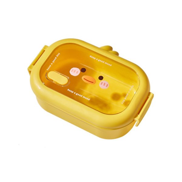 Cutie pentru Pranz sau Gustari  cu Doua Compartimente Model Ratusca pentru Copii si Adulti Etansare PP Perfect pentru Scoala si Birou 1000 mL 22.5x14.5x8 cm Galben