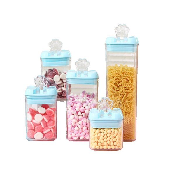 Set 5 Cutii de Depozitare Alimente  1 x 500ml 2 x 800ml 1 x 1200ml 1 x 1900ml Capac Albastru din PP+PET Inchidere Ermetica Transparent