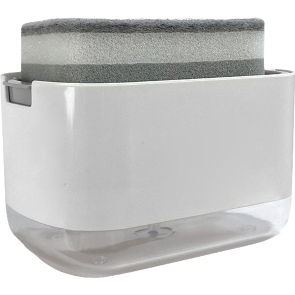 Dozator  Dispenser 2 in 1 pentru Detergent Lichid de Vase sau pentru Obiecte Sanitare cu Suport pentru Burete de Bucatarie  8.6 x 14.5 x 10 cm capacitate 300 ml alb