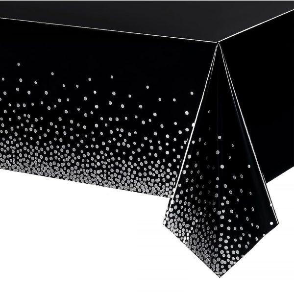 Fata de Masa, Flippy, din PEVA, Imprimeu Buline Argintii, 137 x 274 cm, Impermeabila, Fara Pete, Curatare Rapida, Negru