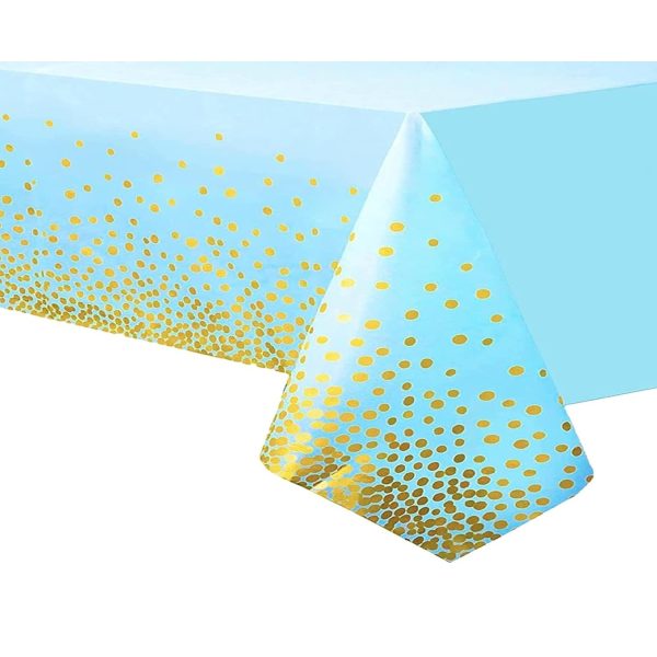 Fata de Masa, Flippy, din PEVA, Imprimeu Buline Aurii, 137 x 274 cm, Impermeabila, Fara Pete, Curatare Rapida, Albastru