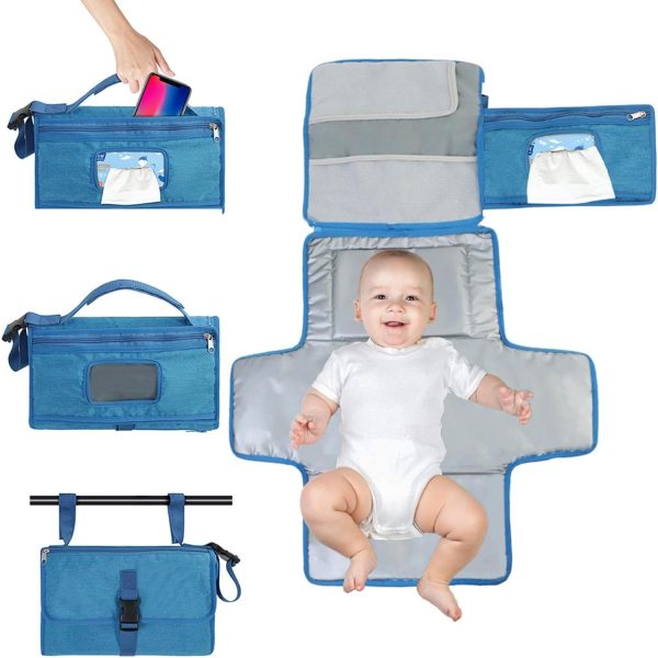 Geanta Multifunctionala  Tip Aleza de Schimbat Scutece Impermeabila din Panza Oxford cu Buzunare Usor de Agatat 30 x 20 cm Albastru