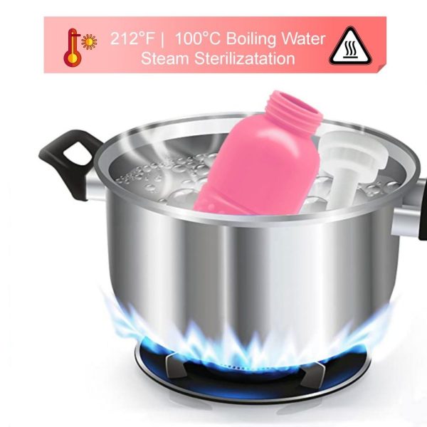 Bideu Portabil pentru Igiena Intima, Flippy, pentru Postpartum/ Postoperator, 450 mL, cu Capac si Husa Galbena, 29.5x7 cm, Culoare Recipient Roz