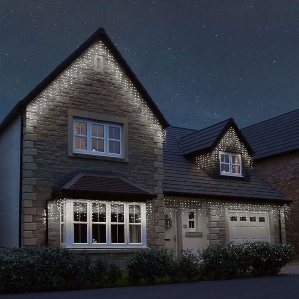Instalatie Craciun, 40 m, 1144 Led-uri ,Franjuri, Alb rece, Flash, Transformator, Interconectabila, Prelungitor 5 m inclus, Fir Negru, Flippy