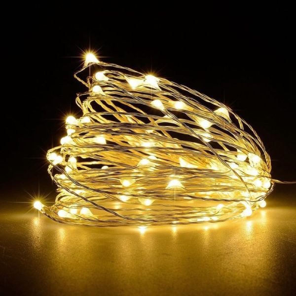 Instalatie de Craciun, Flippy, Decoratiune de Craciun, 50 Beculete LED, cu Baterii si Telecomanda, cu 8 Functii, Lungime 5 m, Alb Cald