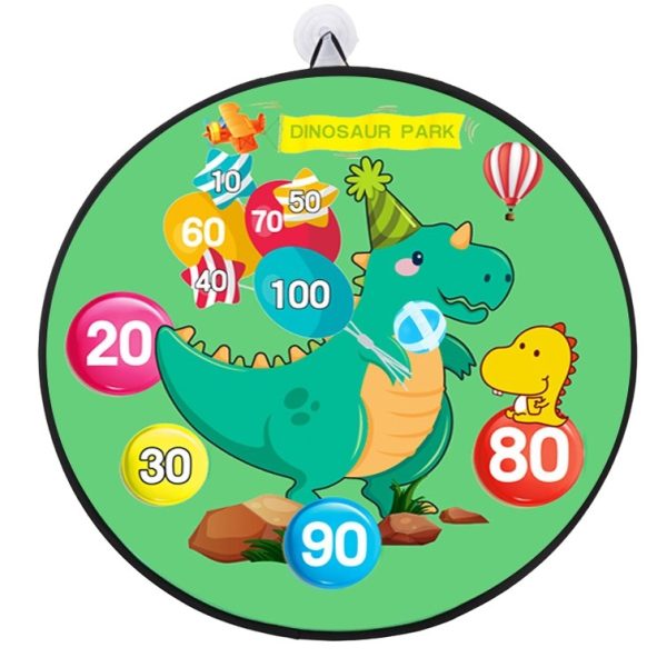 Joc Darts  pentru Copii Placa Pliabila 70 cm 8 Mingii Velcro/Scai Simple 2 Mingii Luminoase Model Dinozaur Park Verde