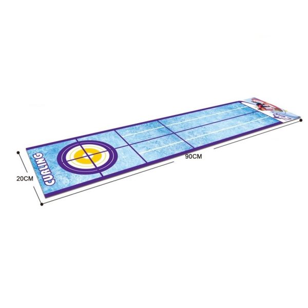 Joc Interactiv, Flippy, Covor de Curling 90 x 20 cm, 1-4 Jucatori, +5 Ani, 6 Mingi Incluse, Albastru