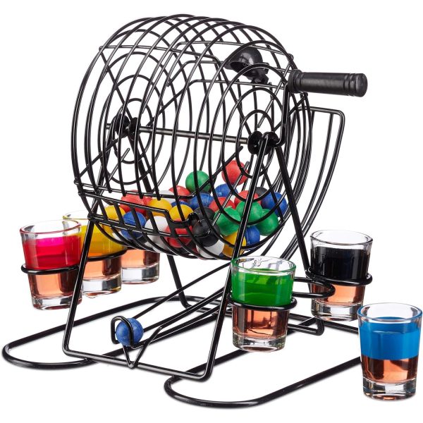 Joc Mini Loterie  Bingo cu Pahare de Shot din Sticla 20 x 20 x 19 cm 48 Bile Negru