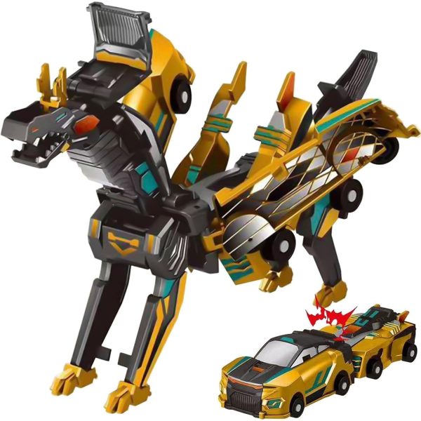 Jucarie Transformabila 2in1  Golden Wing Flying Dragon Masina/Dragon Atractie Magnetica +6 Ani din ABS Auriu