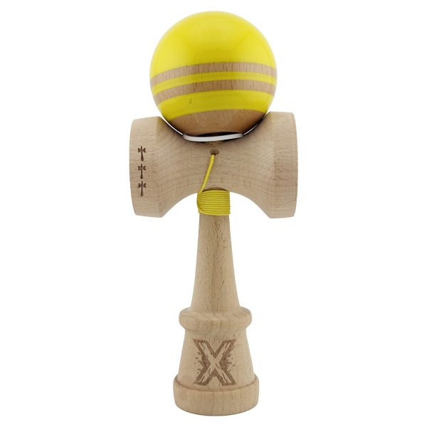 Kendama X Originala RAINBOW, Profesionala, Flippy, Cupe Mari KING SIZE V3, Super Sticky, Gaura in Baza, Rulment Metalic, din lemn 18 cm, Ata 62/65 cm, Galben/Maro