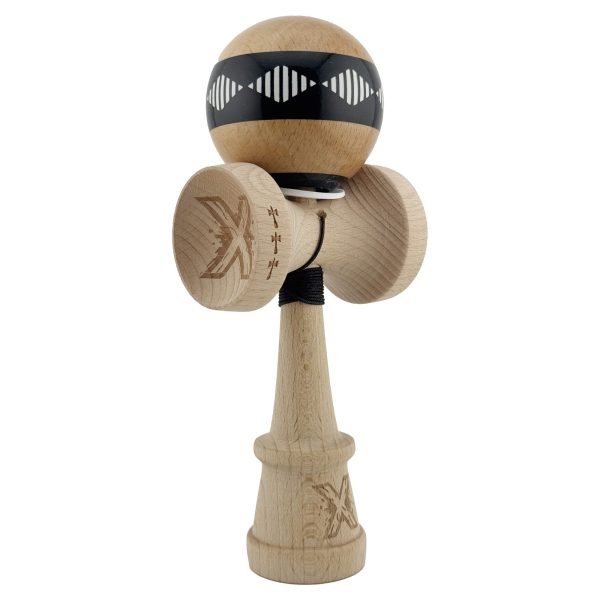 Kendama X Originala FREQUENCY, Profesionala, Flippy, Cupe Mari KING SIZE V3, Super Sticky, Gaura in Baza, Rulment Metalic, din lemn 18 cm, Ata 55 cm, Negru/Maro