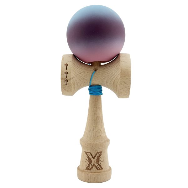 Kendama X Originala Profesionala  Big Cups V2 Rubber Grip cu Cupe Mari Rulment Metalic cu Ata 55 cm Gradient Albastru/Mov/Roz