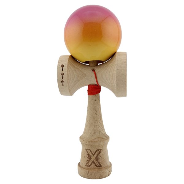 Kendama X Originala Profesionala  Big Cups V2 Super Sticky Cupe Mari Rulment Metalic cu Ata 55 cm Roz/Portocaliu/Galben