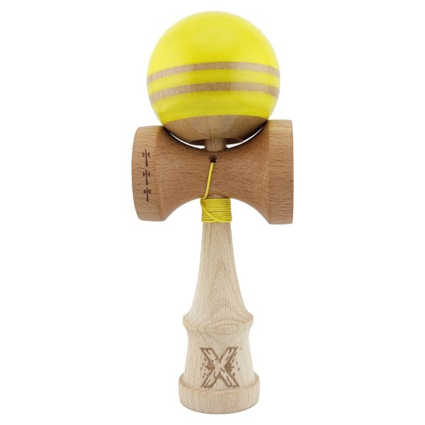 Kendama X Rainbow Originala Profesionala  Big Cups V2 Super Sticky cu Cupe Mari Rulment Metalic din lemn 18 cm Ata 55 cm Galben/Maro