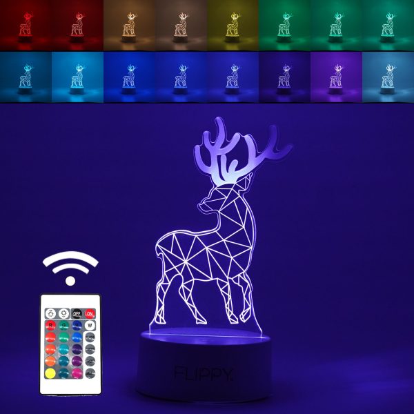 Lampa LED decorativa  3D Cerb cu telecomanda doua moduri de alimentare USB si baterii 20 cm inaltime din material acril si lumina multicolora alb