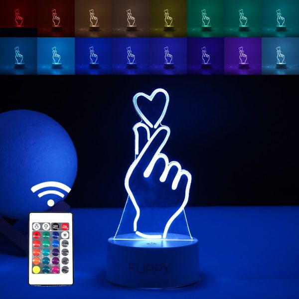 Lampa LED decorativa  3D Mana si Inima din material acril si lumina multicolora alb