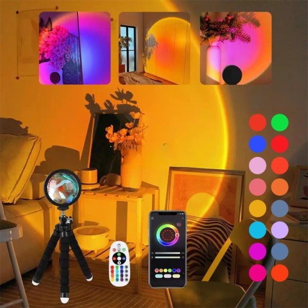 Lampa LED tip Proiector cu 16 culori  Rotire 360 de Grade Incarcare USB cu Telecomanda Intrerupator pentru Podea Tavan Perete 26x12 cm Negru