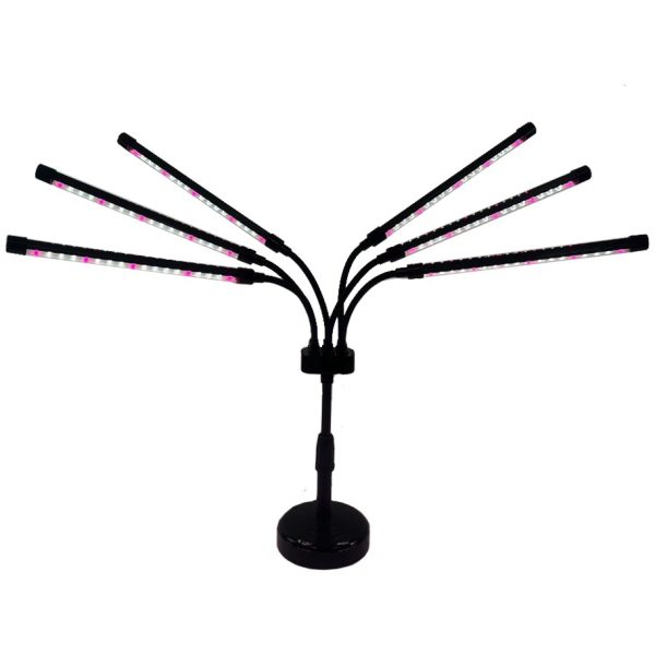 Lampa UV pentru cresterea plantelor, Flippy, conectare la retea, 30W, 6 capete, 108 LED-uri, ajustabila pana la 68.5 cm, Lumina Alb Mov