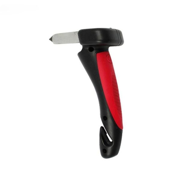 Maner Auto 4 in 1  Kit de Siguranta Maner LED Cutter Ciocan din ABS si Aluminiu 18 x 7 cm Rosu/Negru