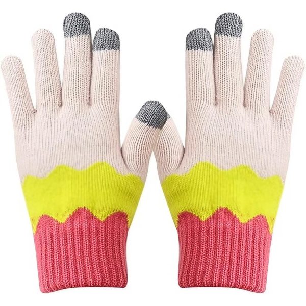 Manusi de Dama, Flippy, Model Ondulat, Functie Touchscreen (ecran tactil), Material Acril Tricotat, Manseta Elastica, Interior Catifelat, Marime Universala, Galben/Roz