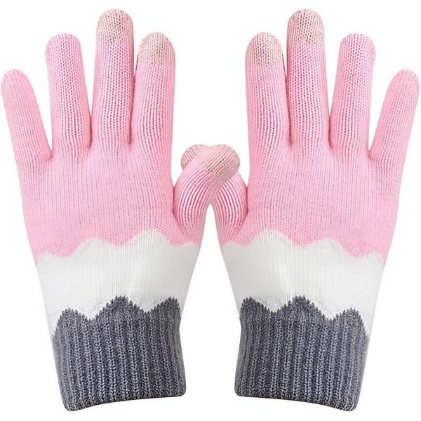 Manusi de Dama, Flippy, Model Ondulat, Functie Touchscreen (ecran tactil), Material Acril Tricotat, Manseta Elastica, Interior Catifelat, Marime Universala, Roz/Gri