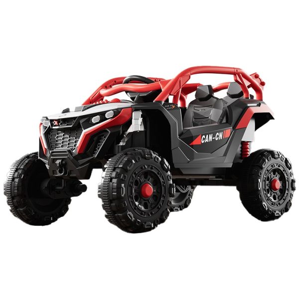 Masina Electrica pentru Copii, Flippy, Tip Buggy/UTV Off-Road Dual Drive, Conectare Bluetooth, Telecomanda, Lumina Intermitenta si Muzica, Baterie 380*2, 6V 7Ah, 97 x 62 x 58 cm, Rosu Negru