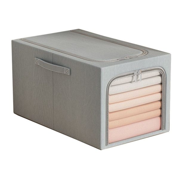 Cutie de Depozitare  31L din In si Bumbac Pliabila Cadru din Otel 45 x 30 x 23 cm Albastru Fumuriu